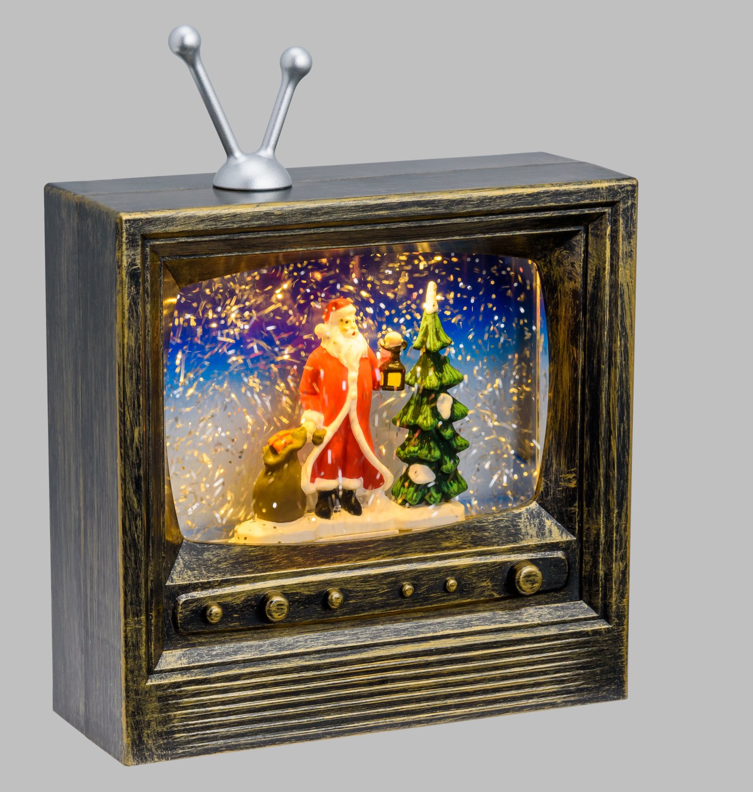 TV con Babbo Natale GLITTER H.22cm effetto scintillante con acqua in movimento a batteria